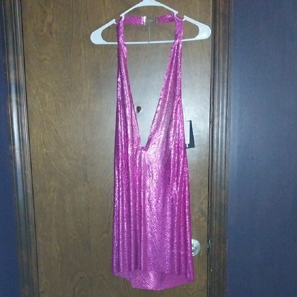 Fashion Nova Pink Metal Halter Dress